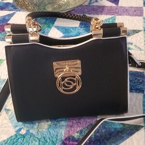 bebe Black Satchel with Gold Accents Handles And Shoulder Strap Like New